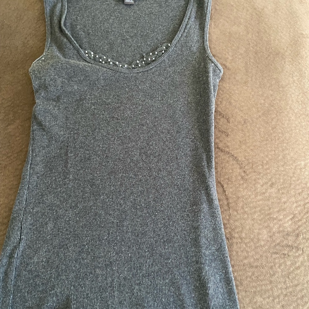 Express Dark Grey tank top with lace and jewel insert size S